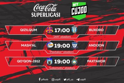 Coca Cola Superliga. Bugungi bellashuvlar Mycujoo.TV orqali onlayn namoyish etiladi