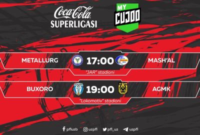 Coca Cola Superliga. Bugungi bellashuvlar Mycujoo.TV orqali onlayn namoyish etiladi