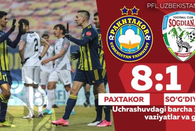 O‘zbekiston Coca Cola kubogi 1/8 final PAXTAKOR — SO‘G‘DIYoNA 8:1